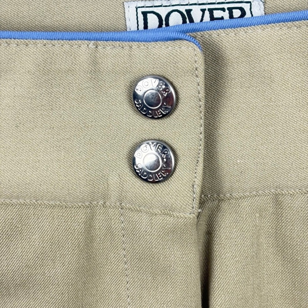 Dover Saddlery Riding Breeches Wellesley Tan Cornflower Knee Patch Size 16 - Picture 6 of 14